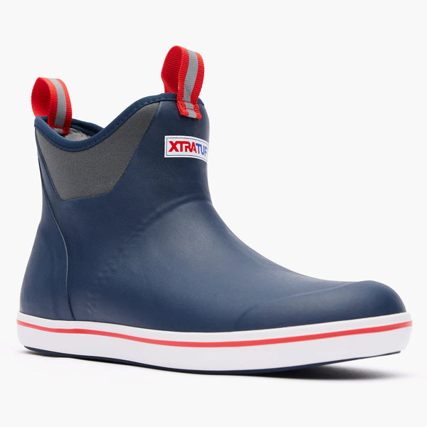 XTRATUF Men's 6 in Ankle Deck Boot - Color:Navy/Red