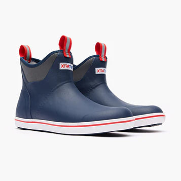 XTRATUF Men's 6 in Ankle Deck Boot - Color:Navy/Red