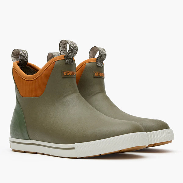 XTRATUF Men's Camp Fleece Lined 6 in Ankle Deck Boot Color:Olive/Spice